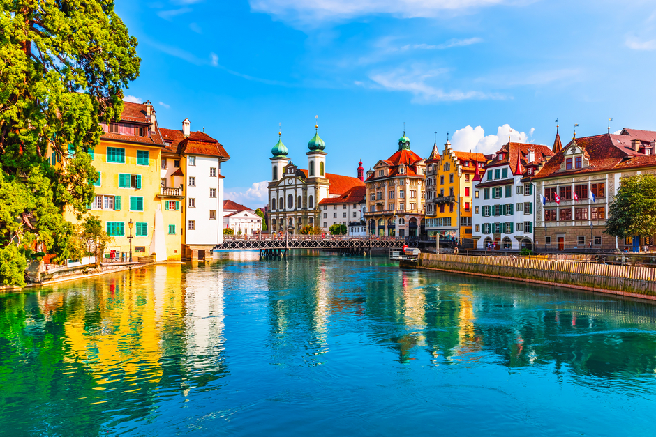 Lucerne Switzerland Lake Lucerne and Houses